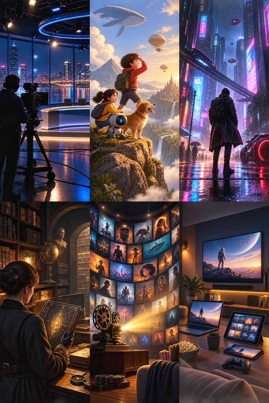 Coleção cinematográfica do IPTV BURO, com experiências para TV ao vivo, famílias, biblioteca e múltiplas telas